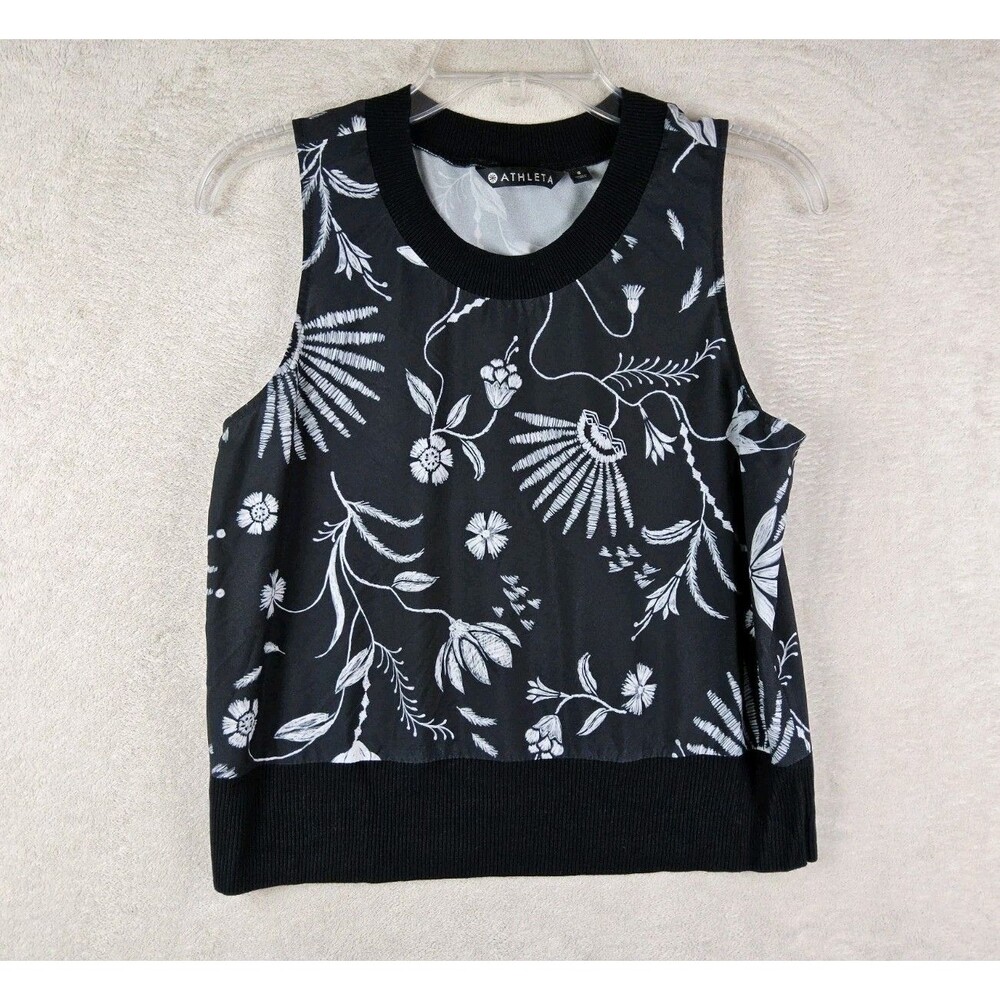 Athleta Women's Sleeveless Banded Floral Top Black White Size S